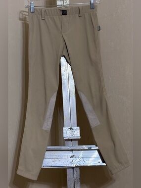 X-WEAR by Devon-Aire Beige Ribbed Riding Breeches with Knee Patches